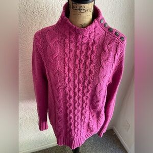 Fuschia Cable Knit Side Button Sweater